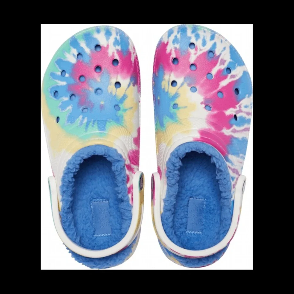 🐊Crocs Classic Lined Tie Dye Clogs Powder Blue/Multi. Size 7 - Picture 4 of 7